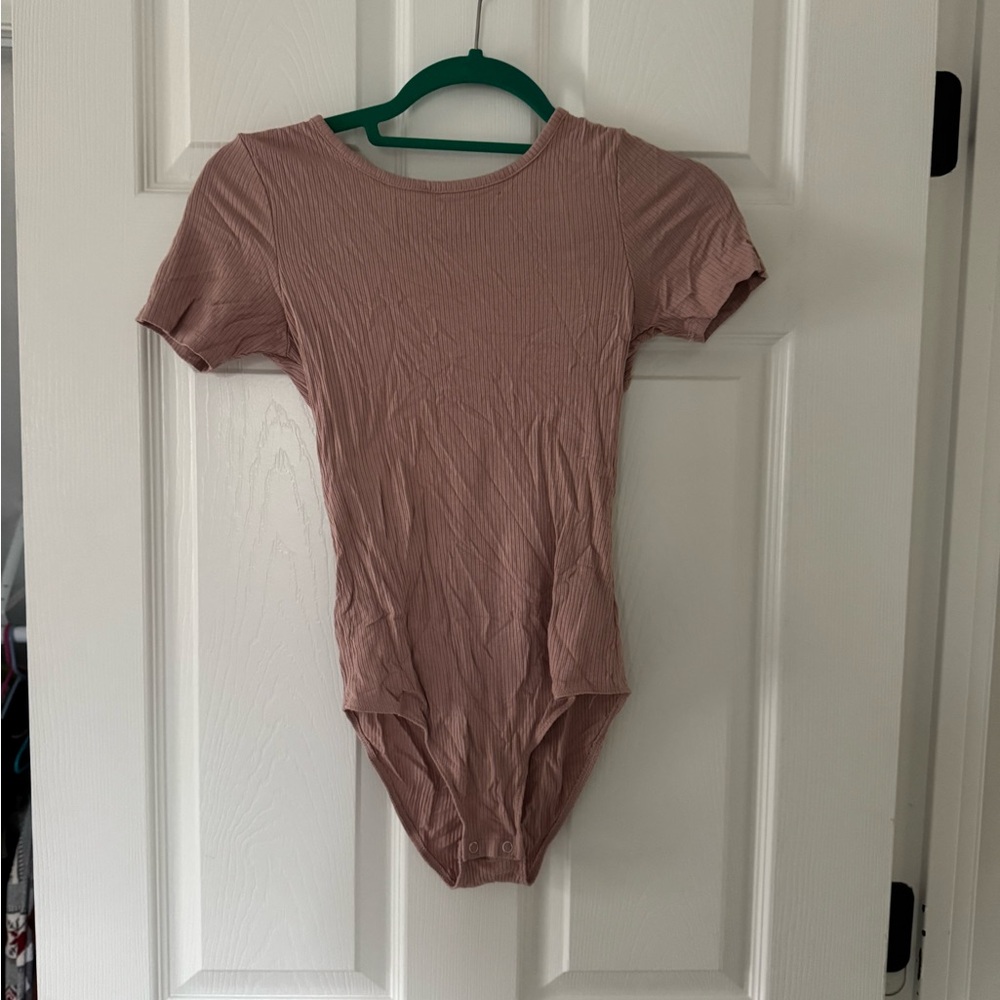 Pink Ribbed Short Sleeve Bodysuit